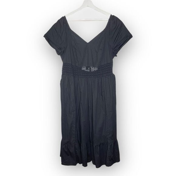 Torrid Black Poplin Tie Back Sheer Waist Midi Dress Pockets Women’s Plus Size 1X - Picture 1 of 16